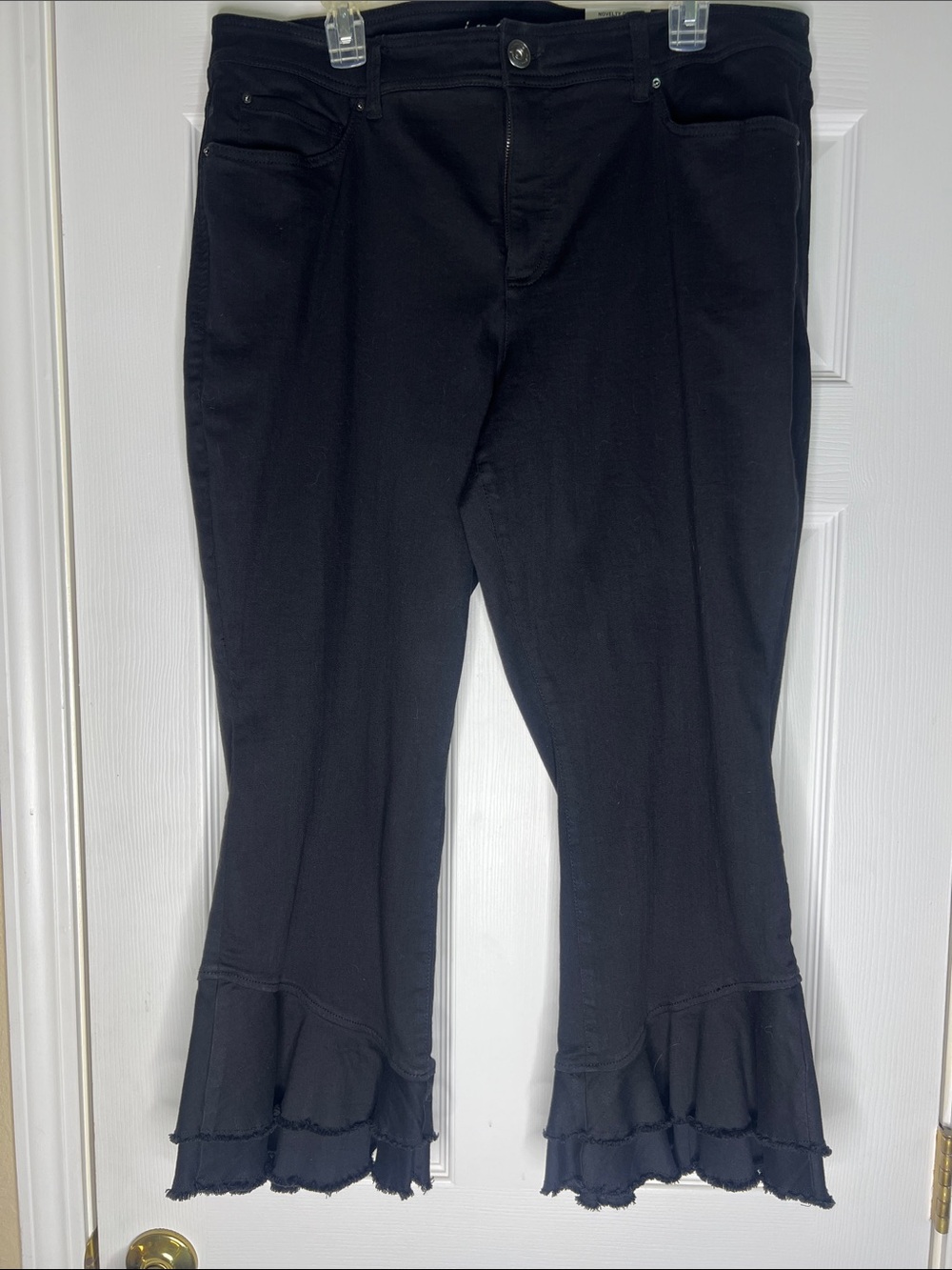 INC International Concepts Black Ruffle-Hem Boot Cut Pants